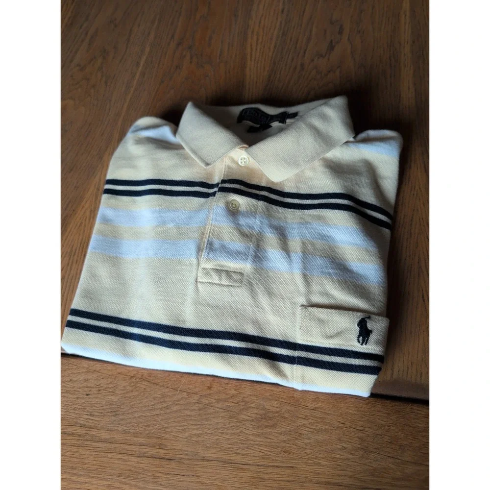 Polo Ralph Lauren Striped Yellow Black White Polo Shirt Men's XL Cotton Vtg 90s